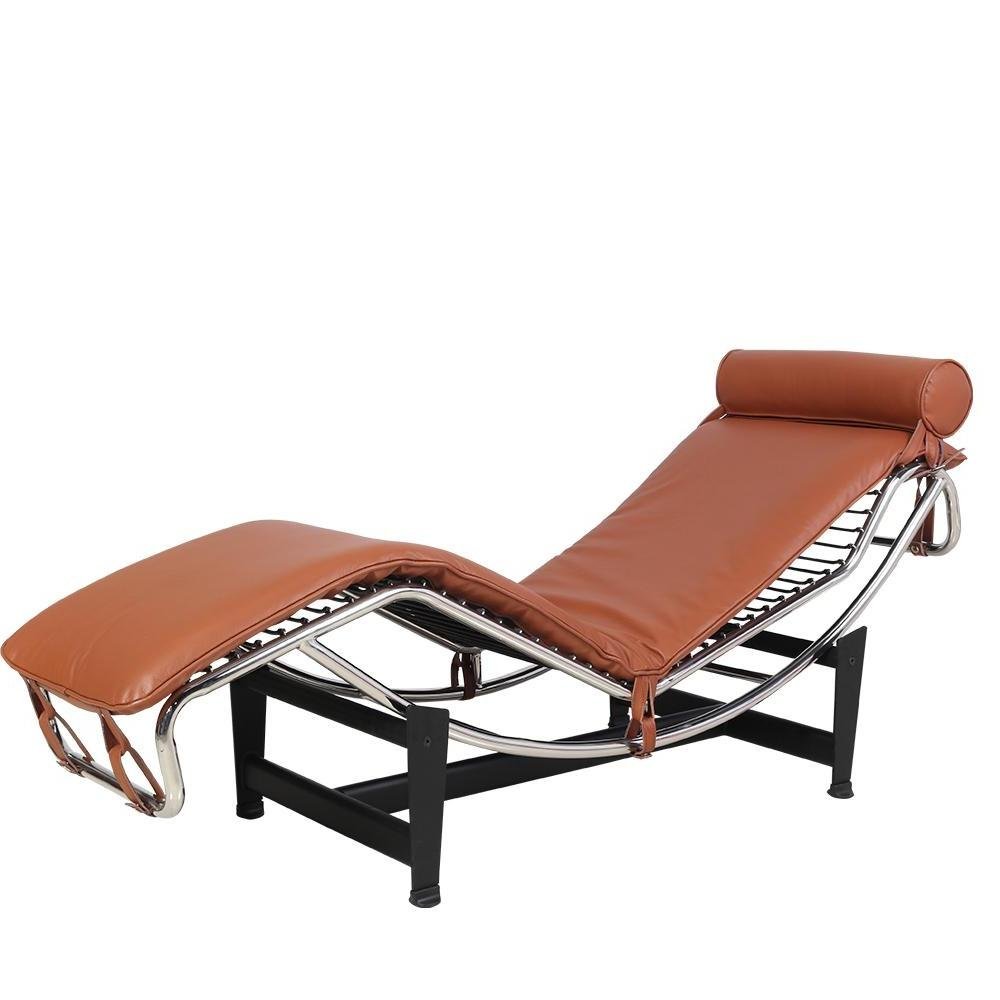 61" Brown Black And Silver Leather and Metal Adjustable Lounge Chair With Pillow