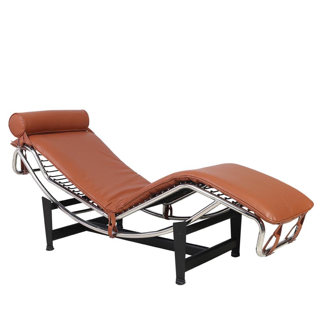 61" Brown Black And Silver Leather and Metal Adjustable Lounge Chair With Pillow