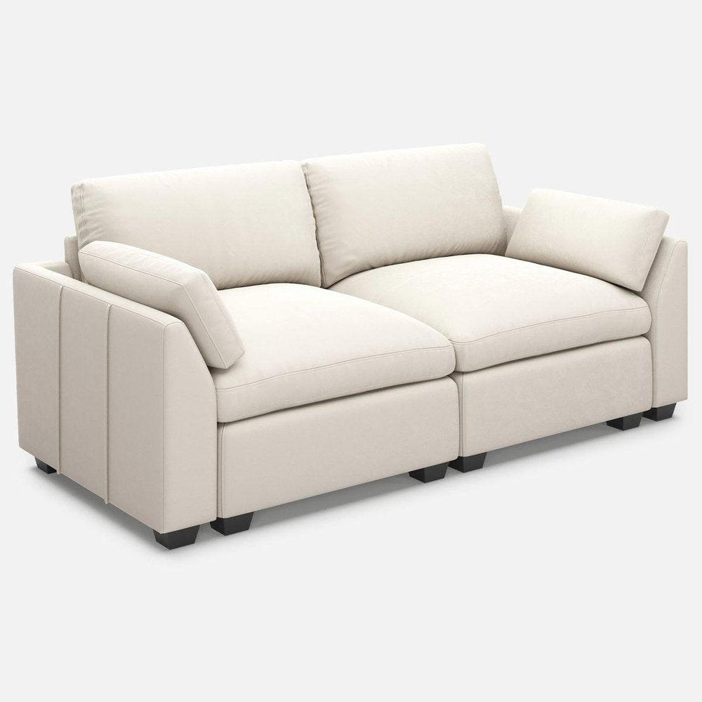 75" Beige and Black Velvet Modular Loveseat