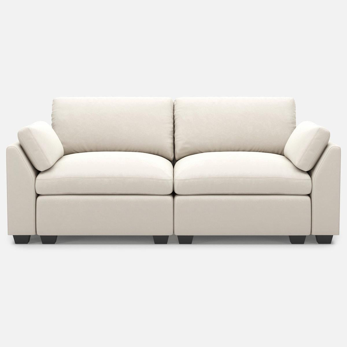 75" Beige and Black Velvet Modular Loveseat