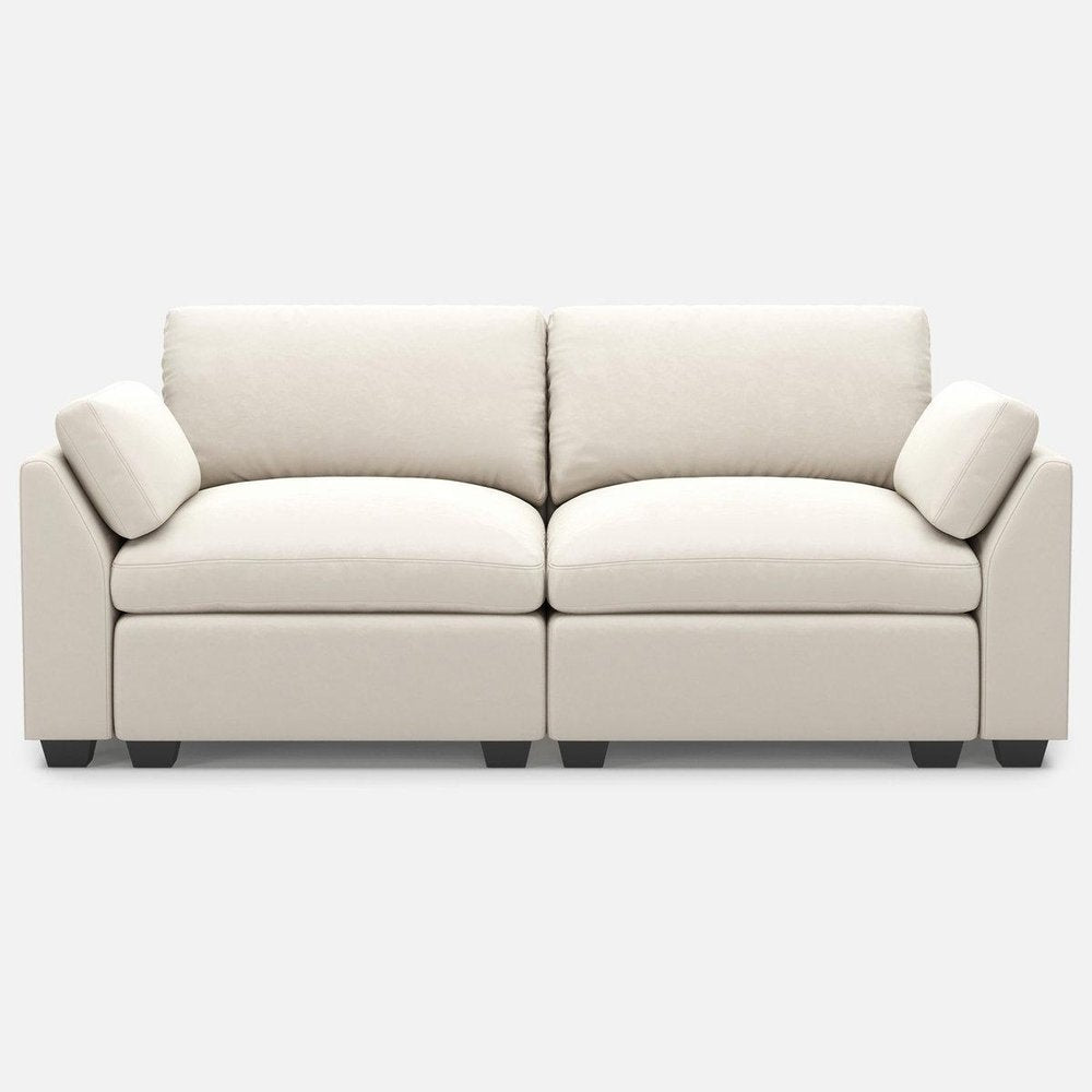 75" Beige and Black Velvet Modular Loveseat