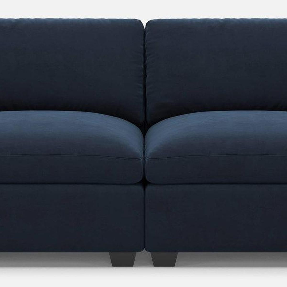 75" Navy Blue and Black Velvet Modular Loveseat
