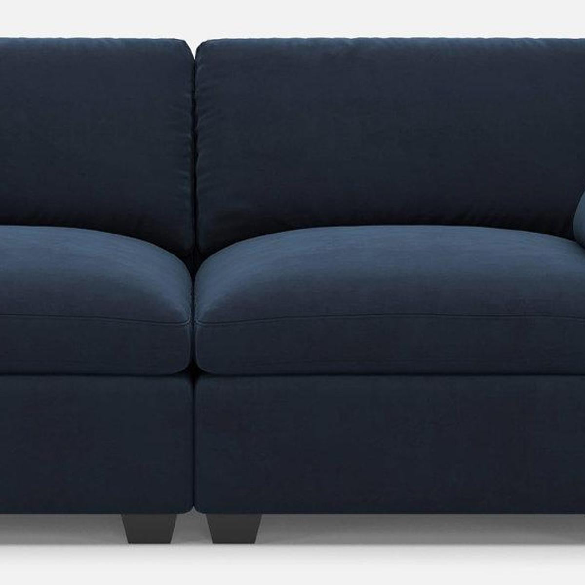 75" Navy Blue and Black Velvet Modular Loveseat