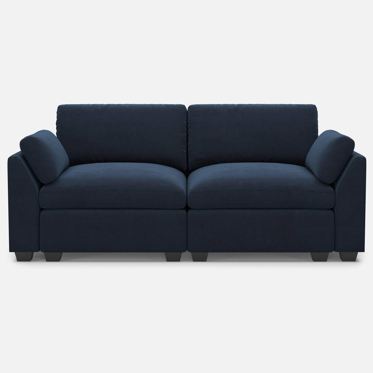75" Navy Blue and Black Velvet Modular Loveseat