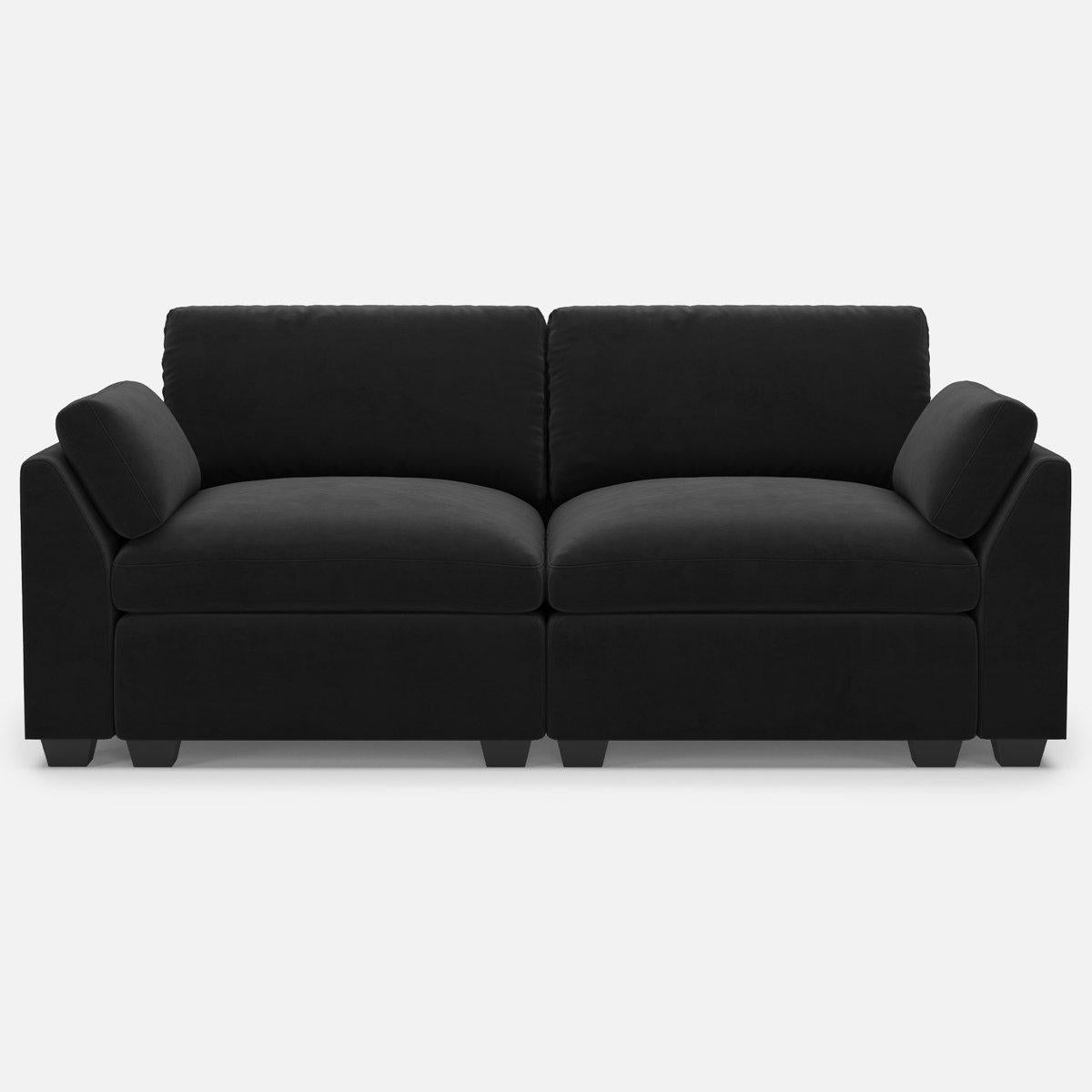 75" Black Velvet Modular Loveseat