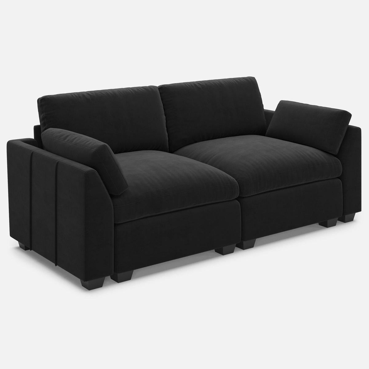 75" Black Velvet Modular Loveseat