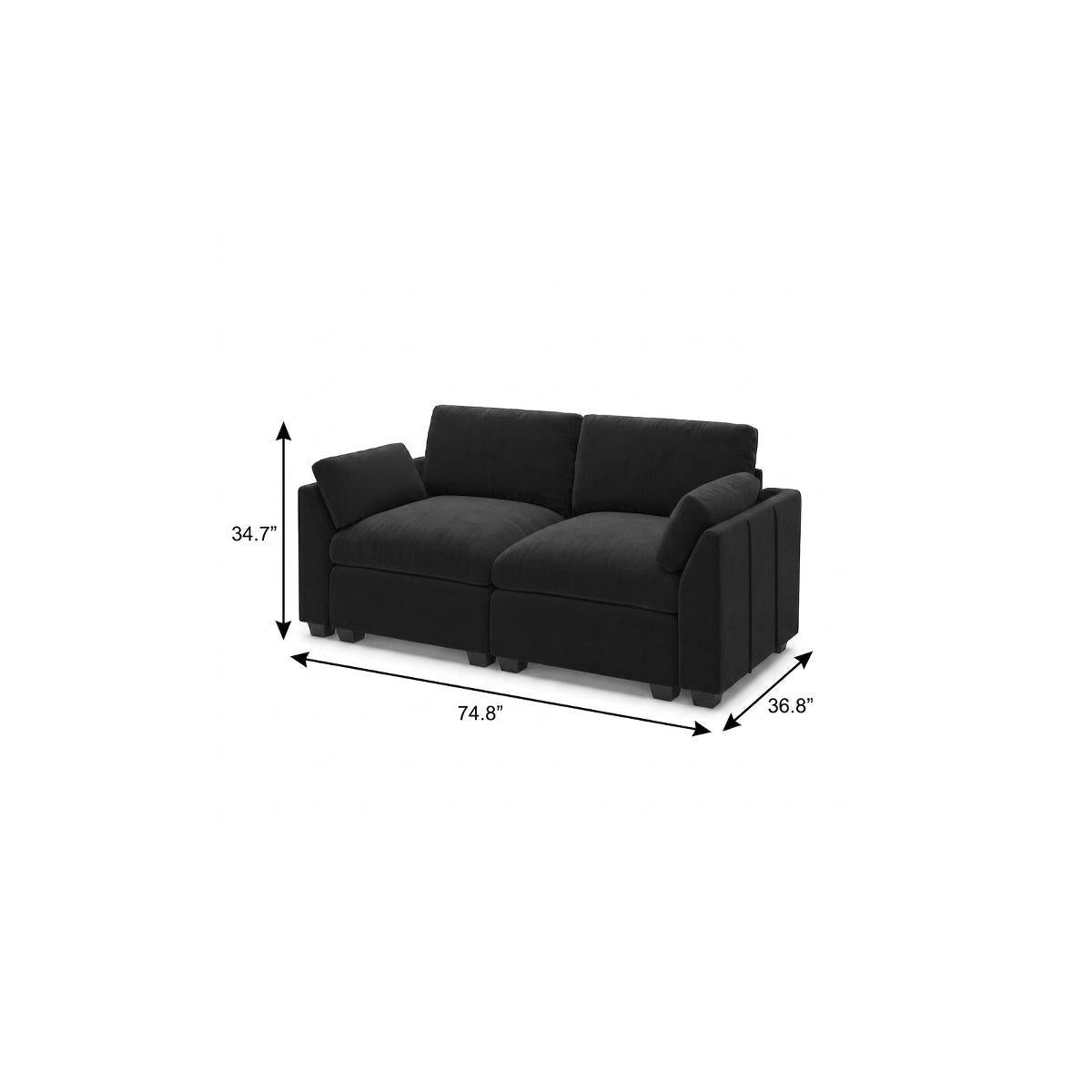 75" Black Velvet Modular Loveseat