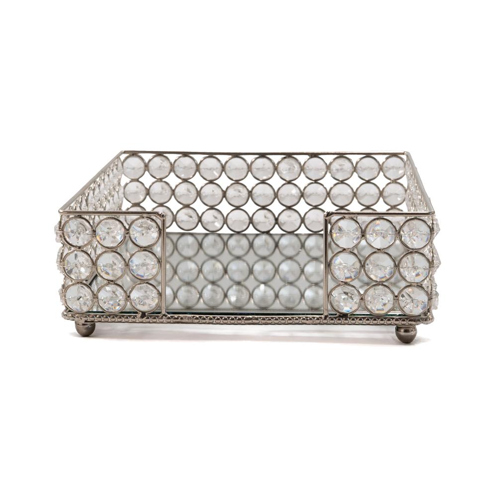8" Silver Iron And Crystal Square Napkin Holder