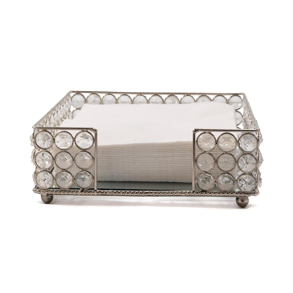 8" Silver Iron And Crystal Flat Napkin Holder