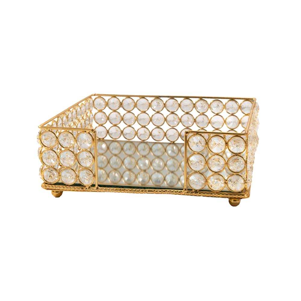8" Gold Iron And Crystal Square Napkin Holder