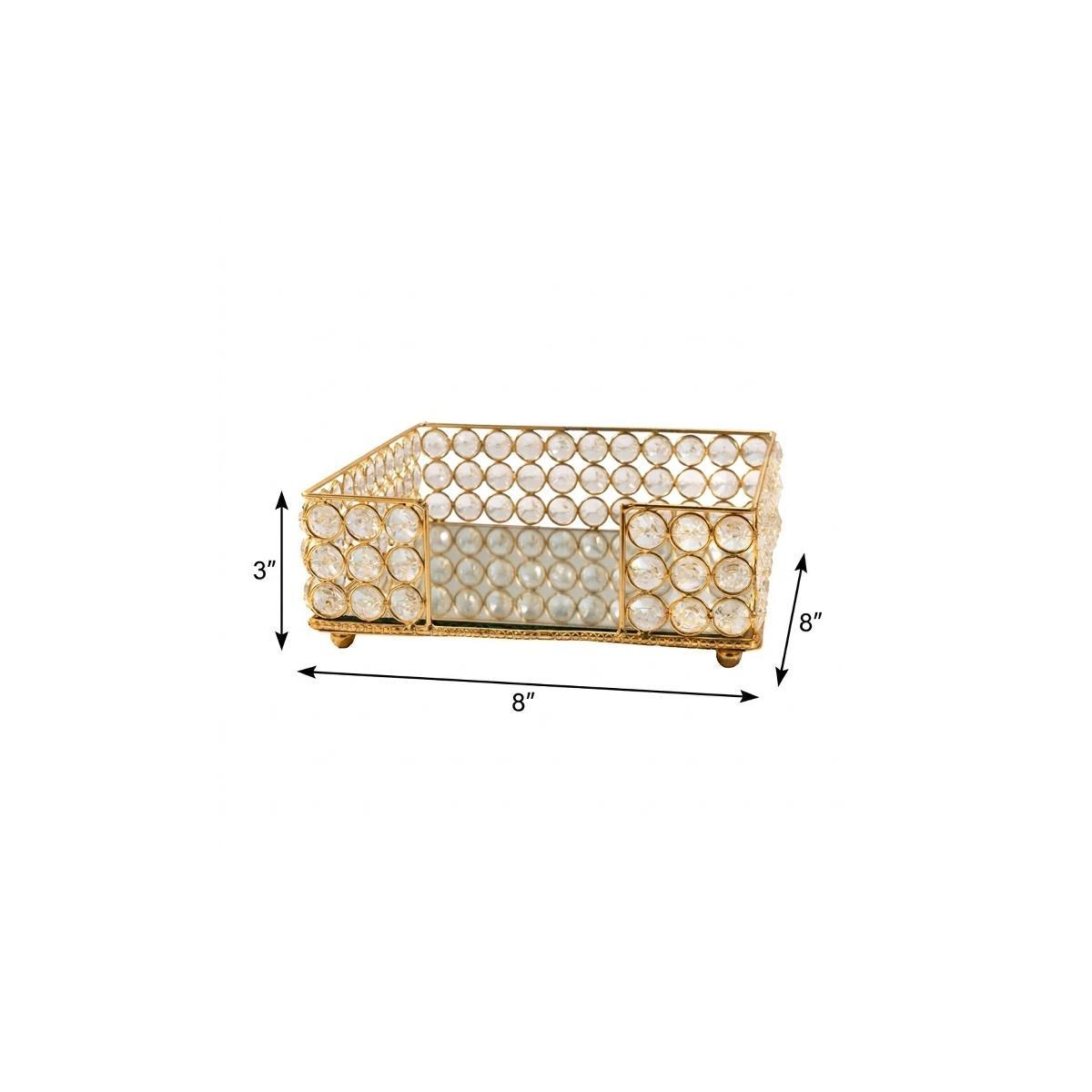 8" Gold Iron And Crystal Square Napkin Holder