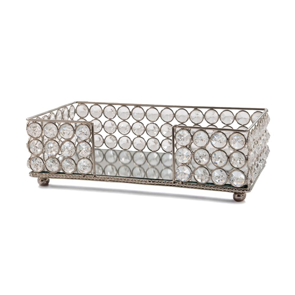 10" Silver Iron And Crystal Rectangular Napkin Holder