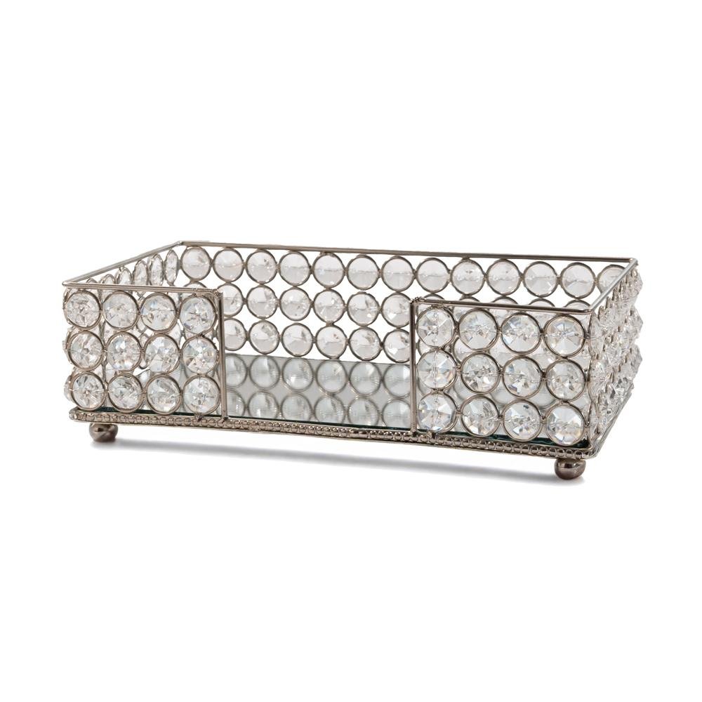 10" Silver Iron And Crystal Flat Napkin Holder