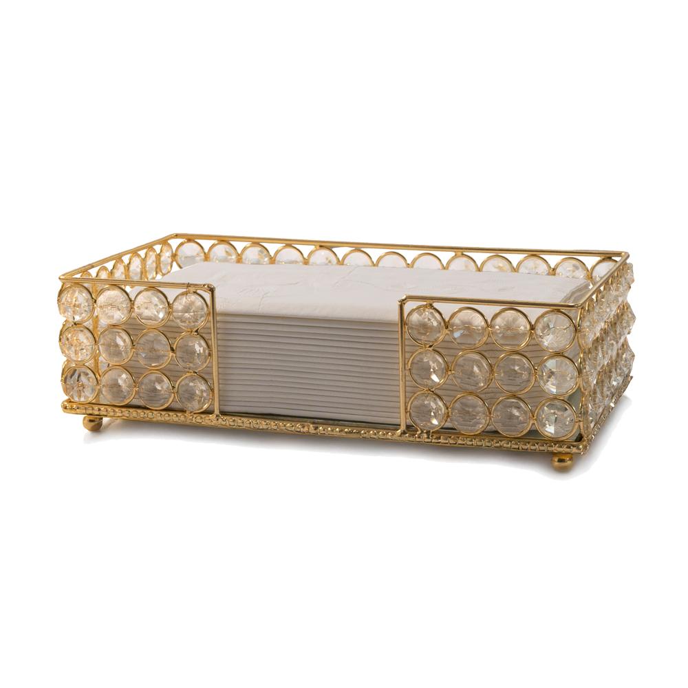 10" Gold Iron And Crystal Rectangular Napkin Holder