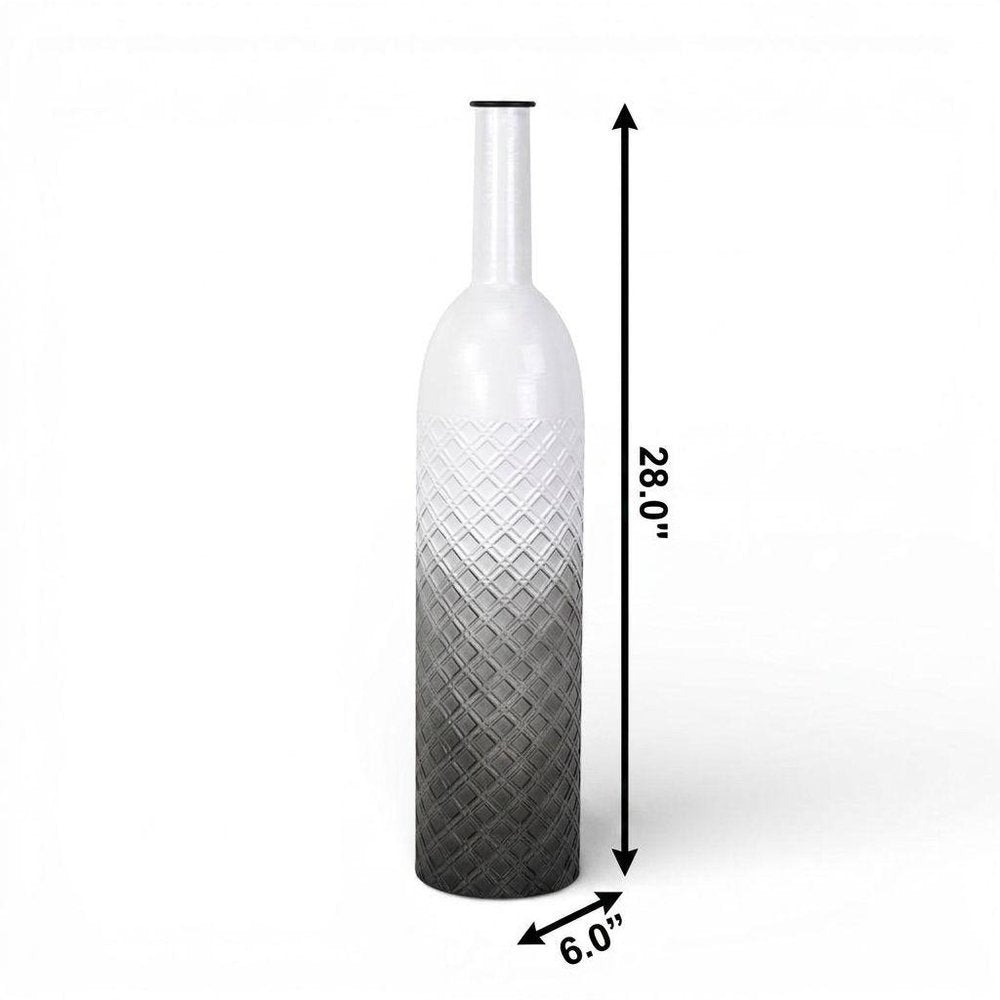 28" White And Gray Ombre Metal Cylinder Floor Vase