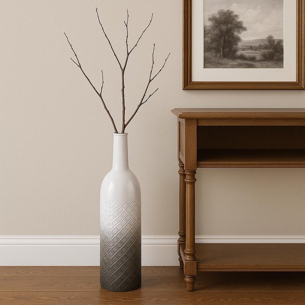 28" White And Gray Ombre Metal Cylinder Floor Vase