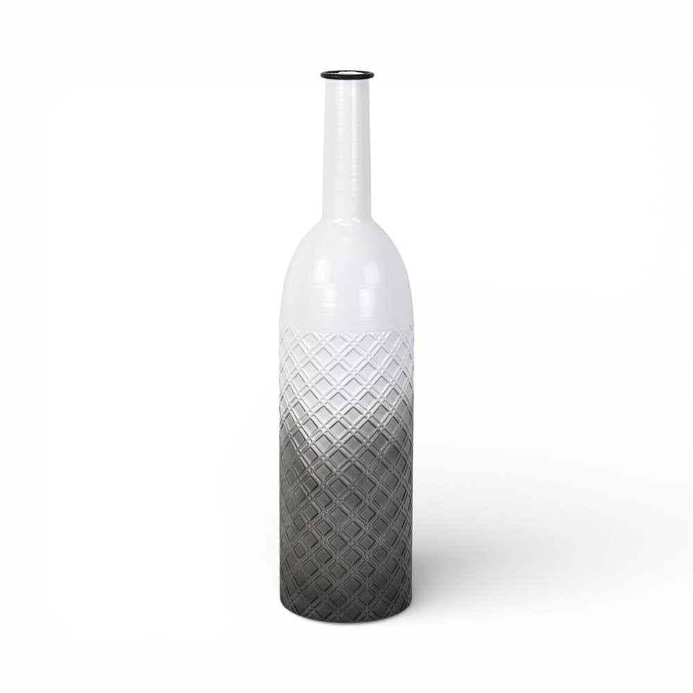 24" White And Gray Ombre Metal Cylinder Floor Vase