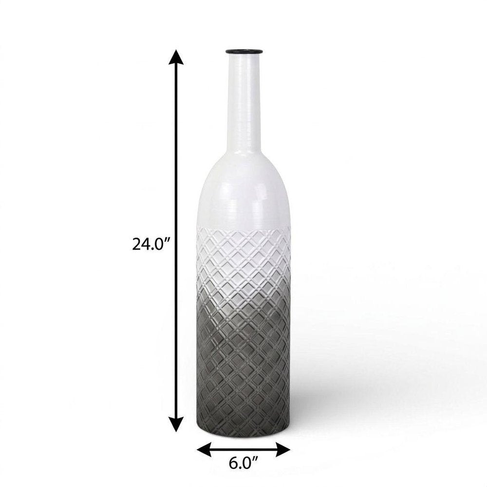 24" White And Gray Ombre Metal Cylinder Floor Vase