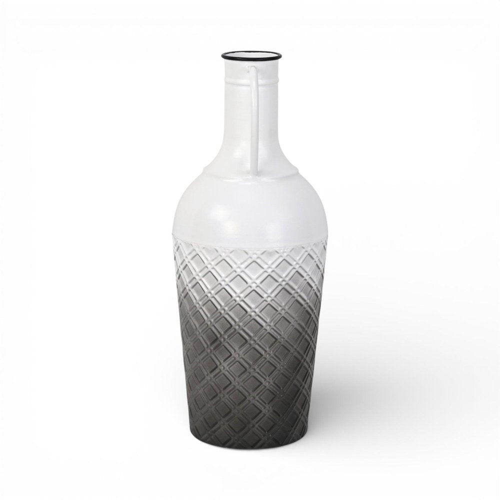 17" White And Gray Ombre Metal Cylinder Floor Vase