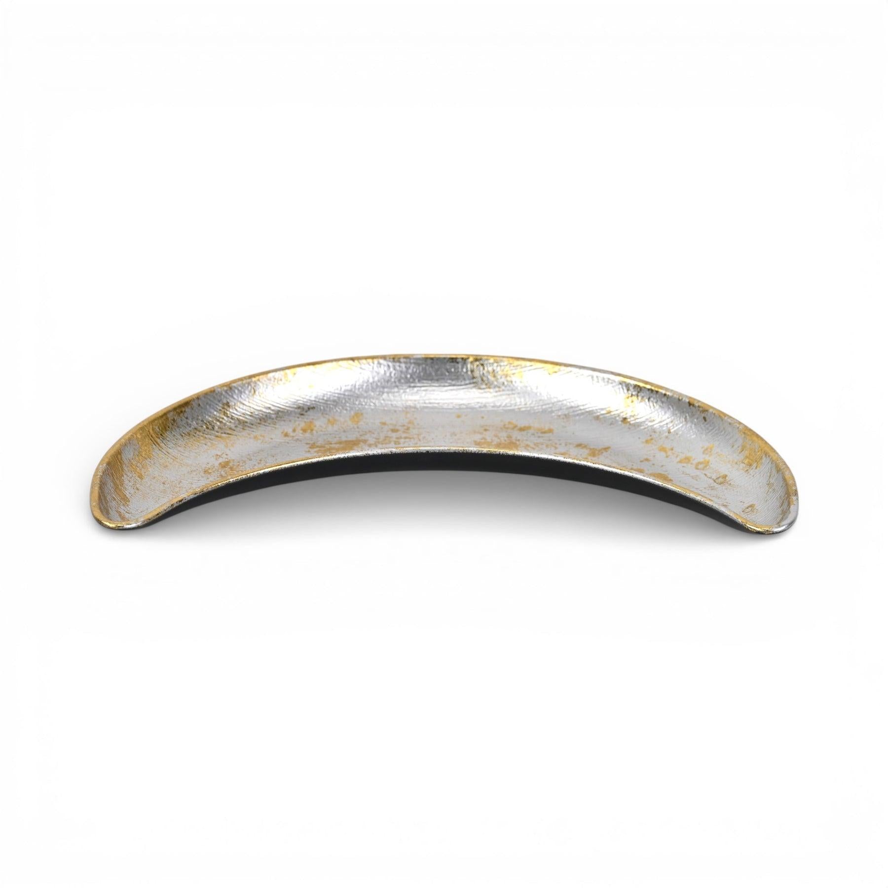 10" Silver And Gold Metal Handmade Crescent Trinket Tray