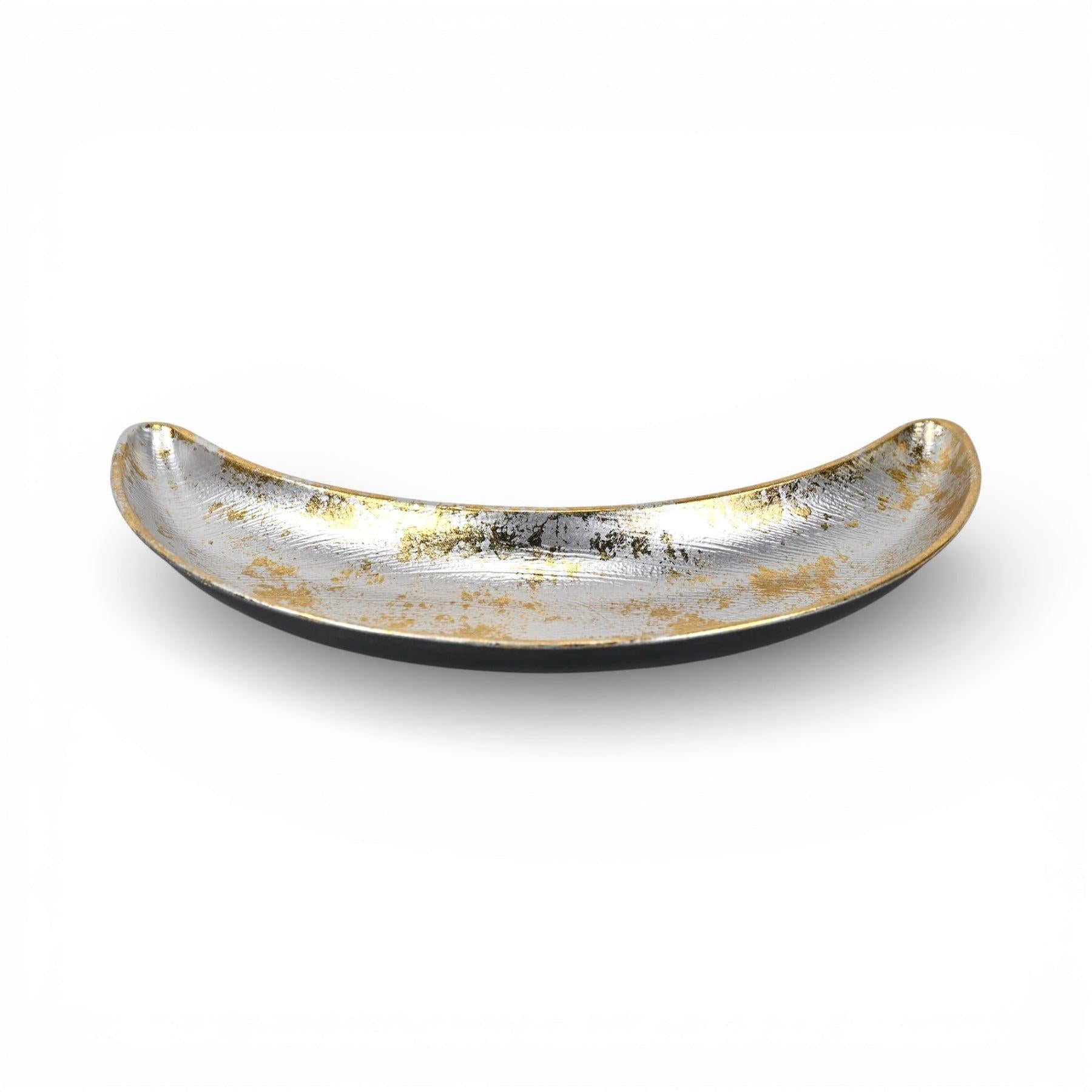 10" Silver And Gold Metal Handmade Crescent Trinket Tray
