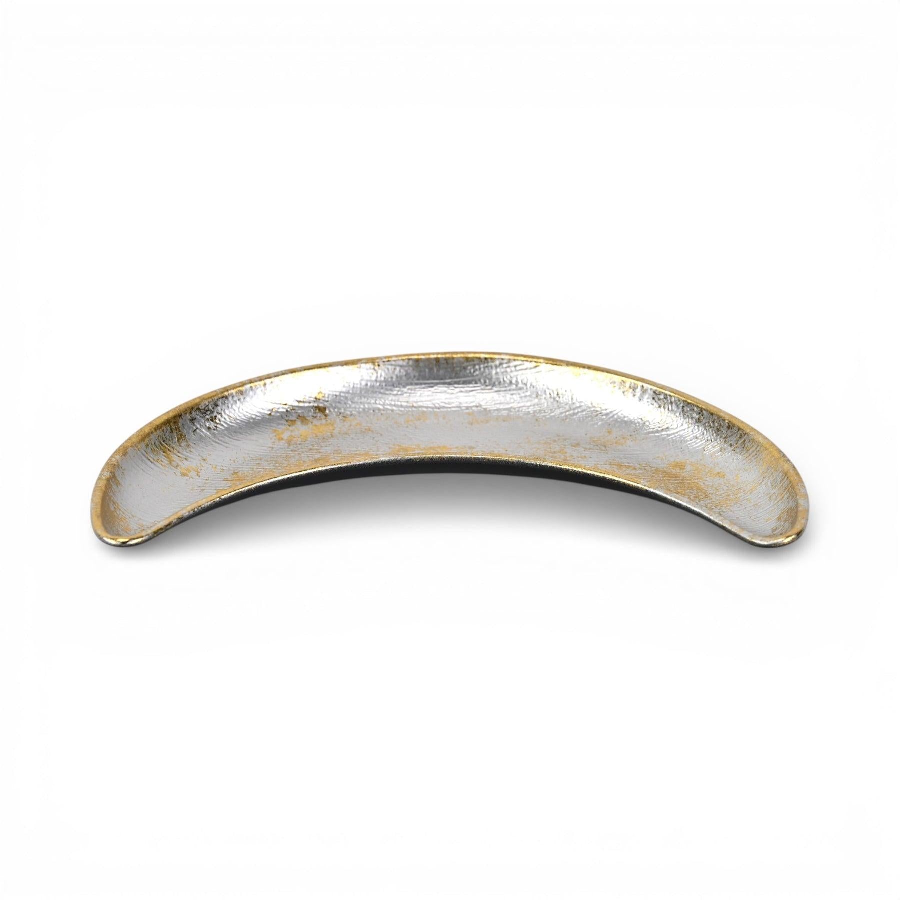 8" Silver And Gold Metal Handmade Crescent Trinket Tray