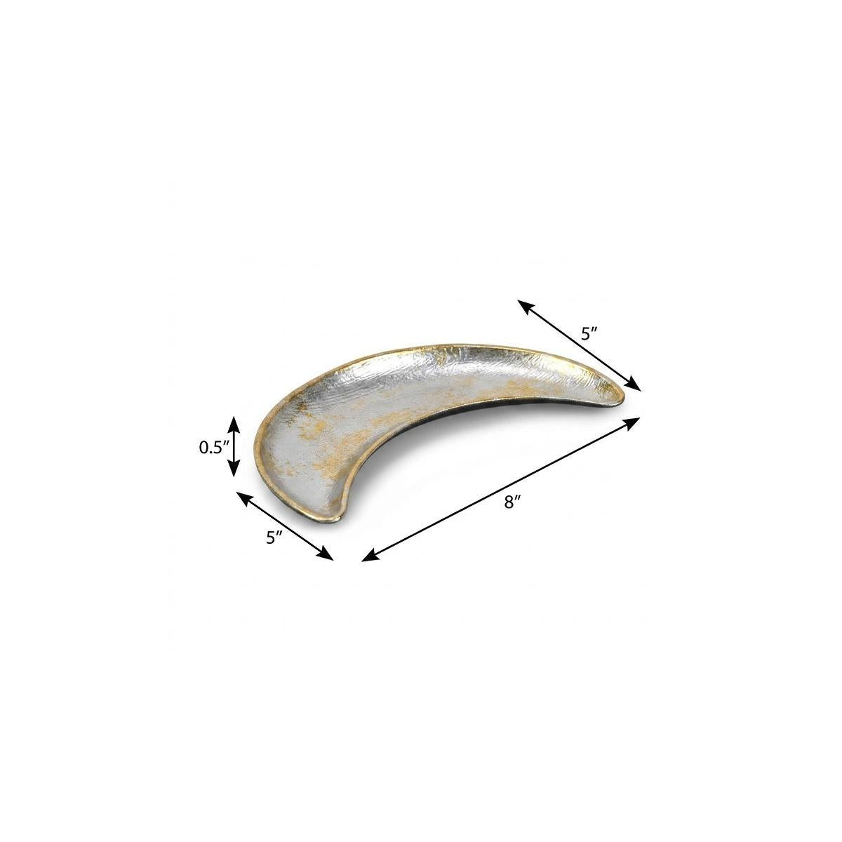 8" Silver And Gold Metal Handmade Crescent Trinket Tray