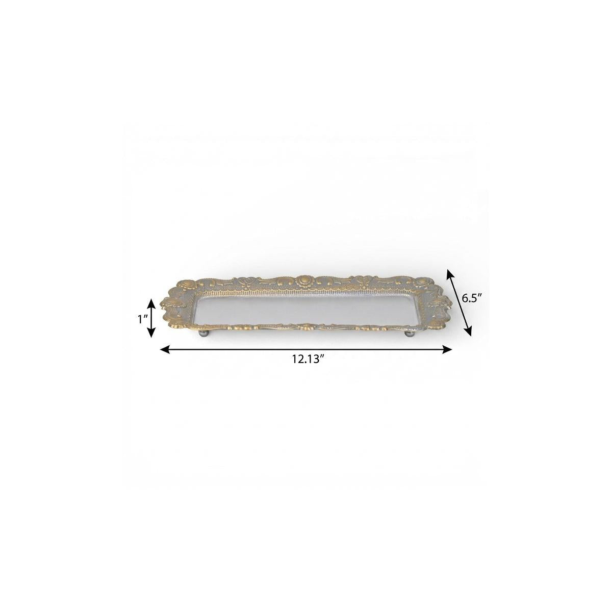 12" Blue Gray Silver And Gold Metal Handmade Trinket Tray