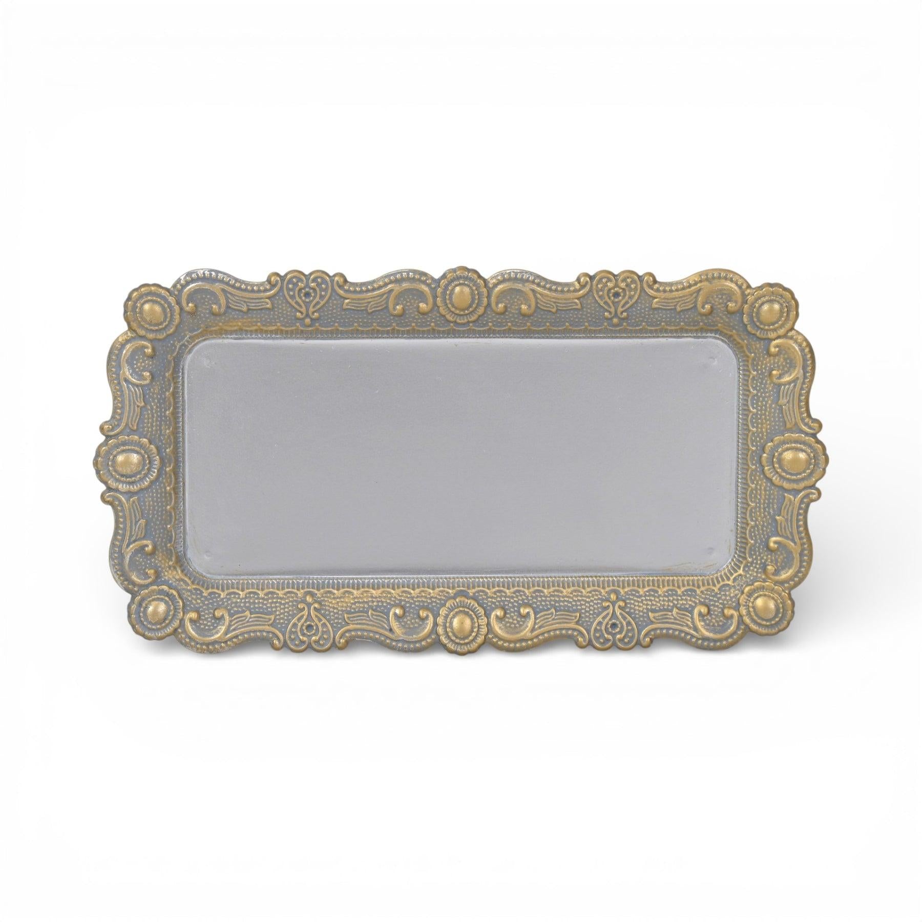 12" Blue Gray Silver And Gold Metal Handmade Trinket Tray