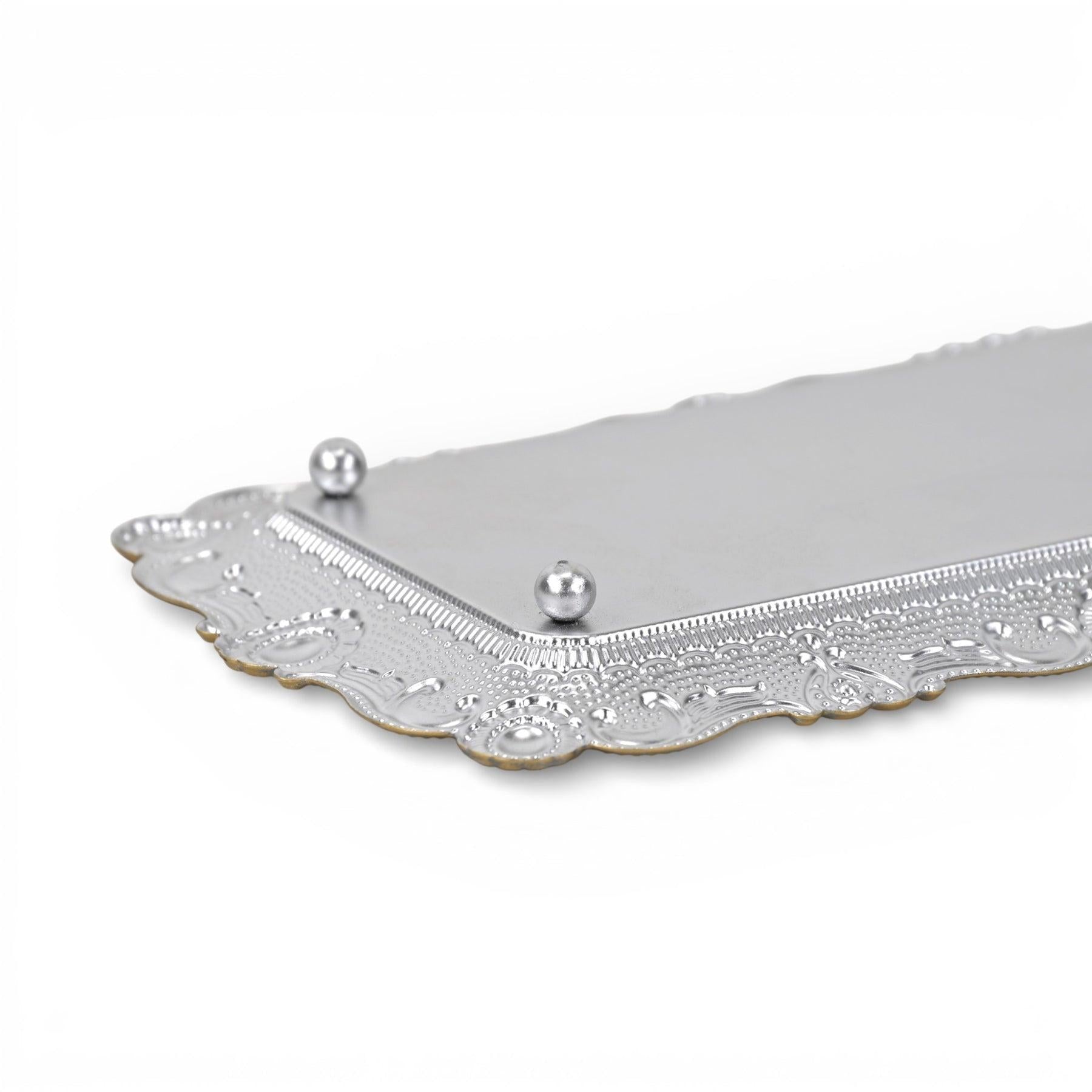 12" Blue Gray Silver And Gold Metal Handmade Trinket Tray