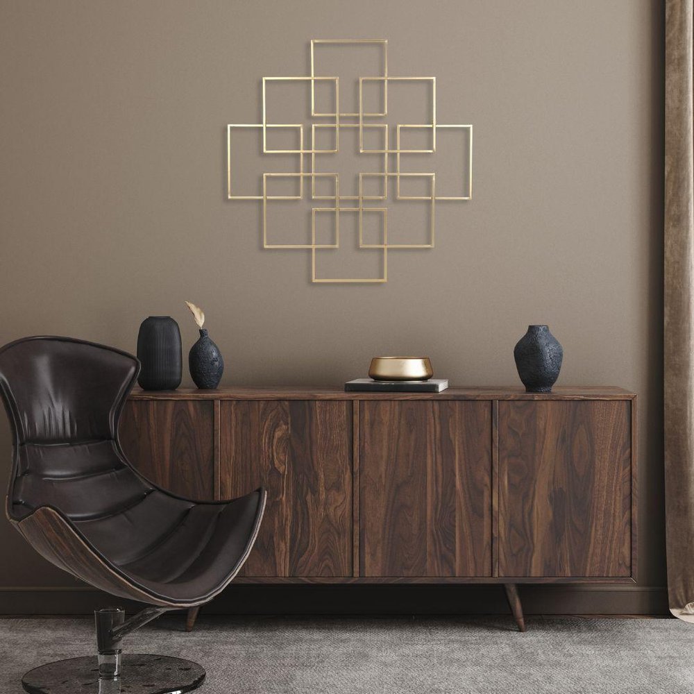 24" X 24" Gold Metal Square Abstract Hanging Wall Decor