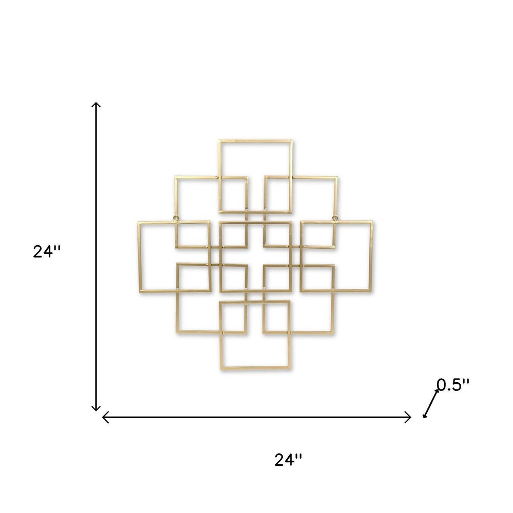 24" X 24" Gold Metal Square Abstract Hanging Wall Decor