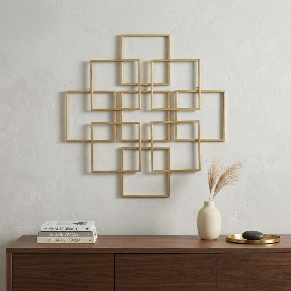 24" X 24" Gold Metal Square Abstract Hanging Wall Decor