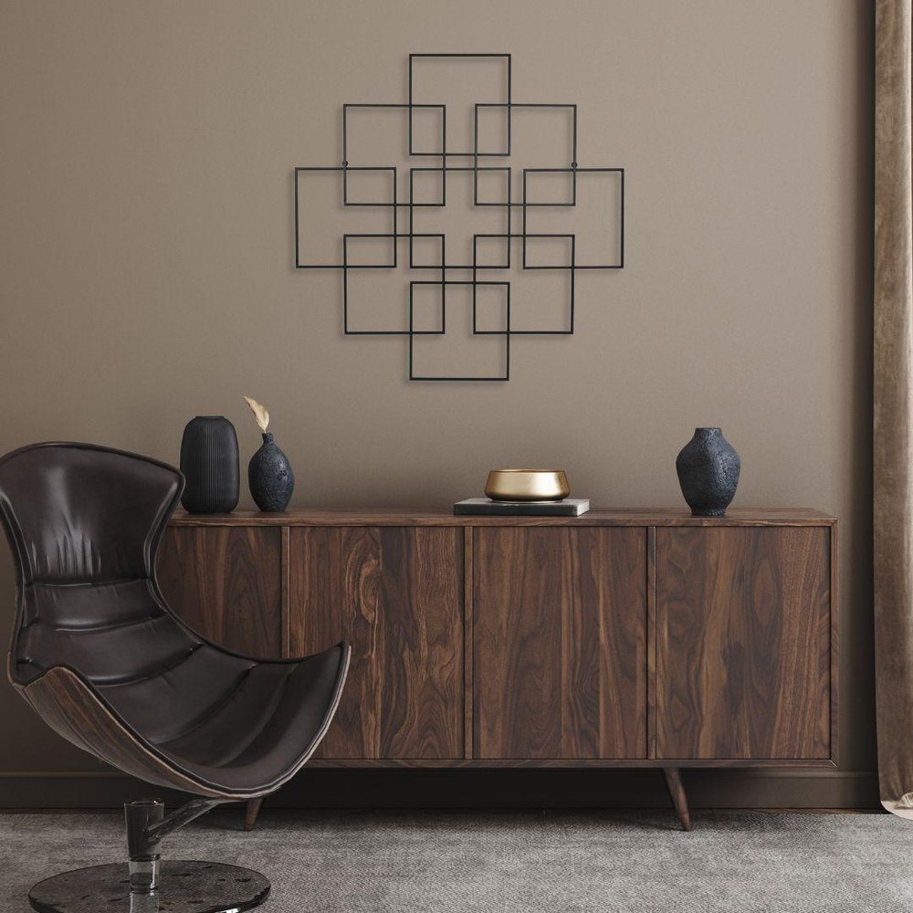 30" X 30" Black Metal Square Abstract Hanging Wall Decor