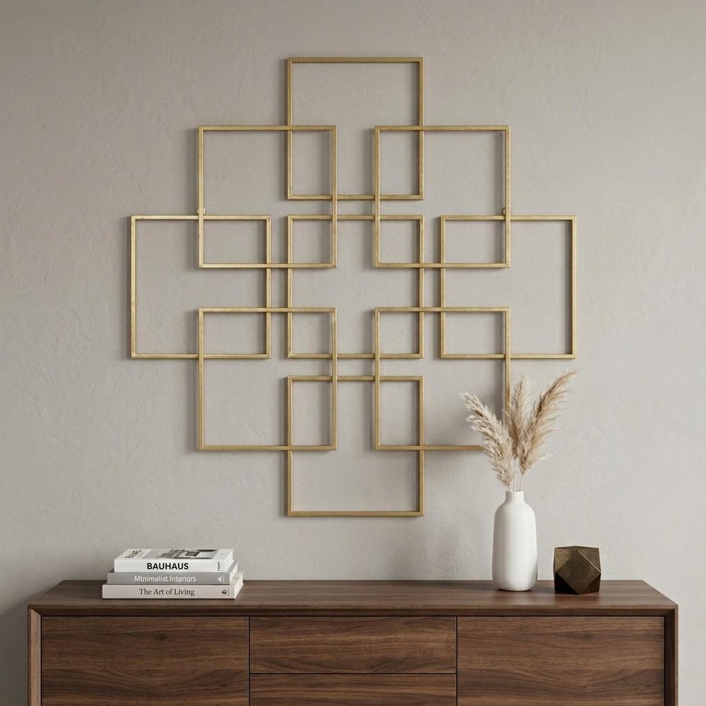 30" X 30" Gold Metal Square Abstract Hanging Wall Decor