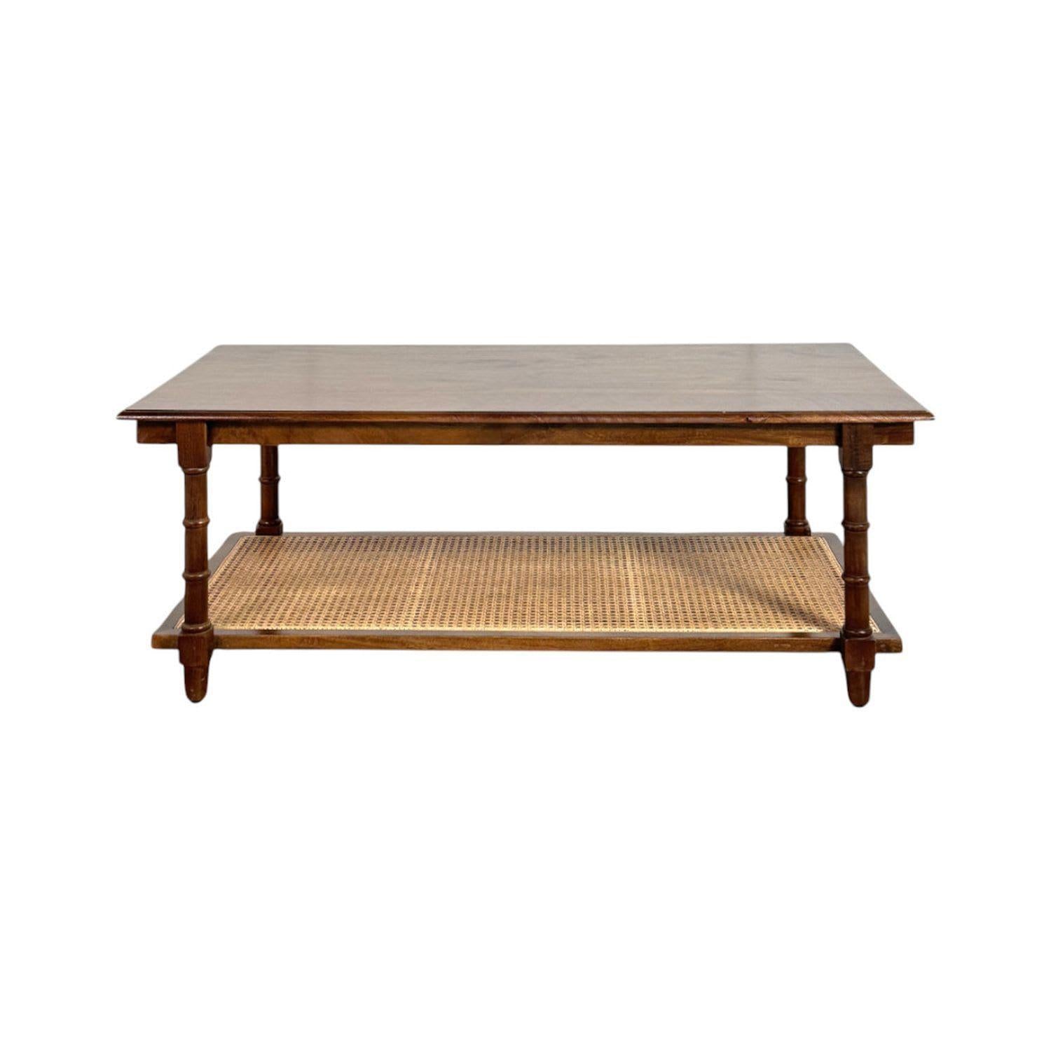 42" Chestnut Solid Wood and Rattan Coffee Table