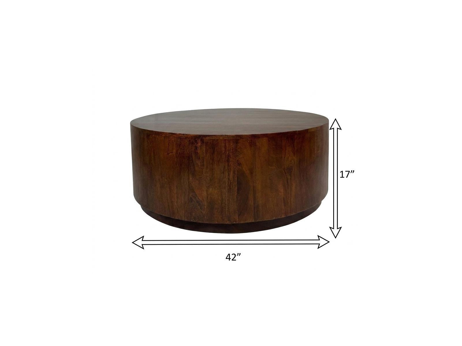 42" Chestnut Solid Wood Round Drum Coffee Table