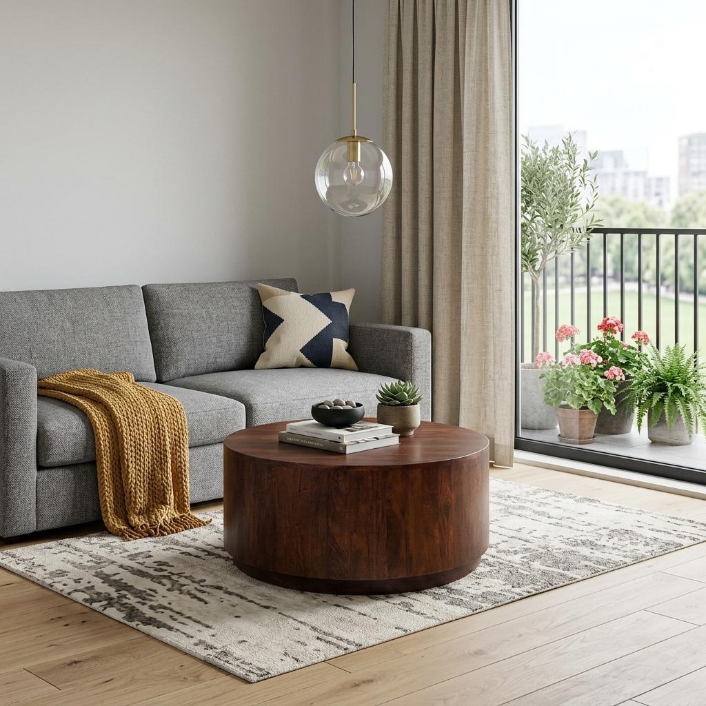 42" Chestnut Solid Wood Round Drum Coffee Table