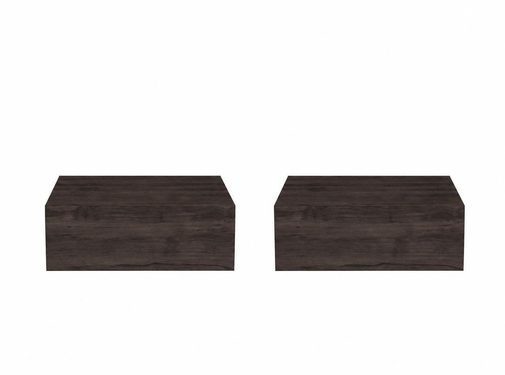 Set of Two 16" Dark Brown Wood One Drawer Floating Nightstand