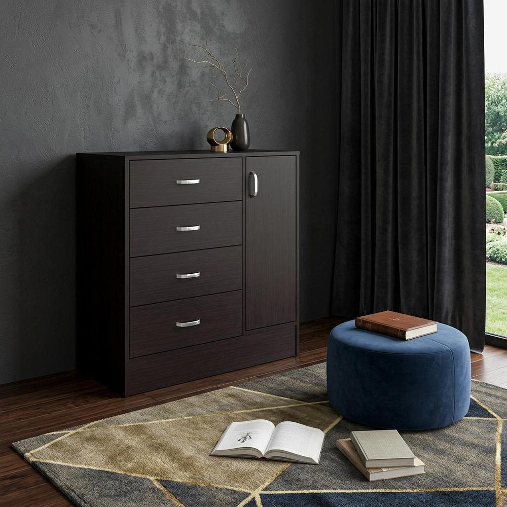 Set Of Two 31" Brown Wood Four Drawer Combo Dresser