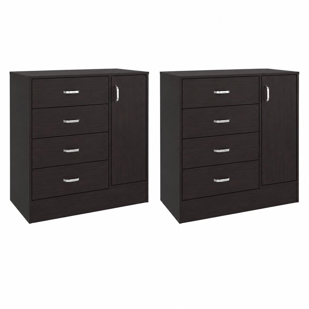 Set Of Two 31" Brown Wood Four Drawer Combo Dresser
