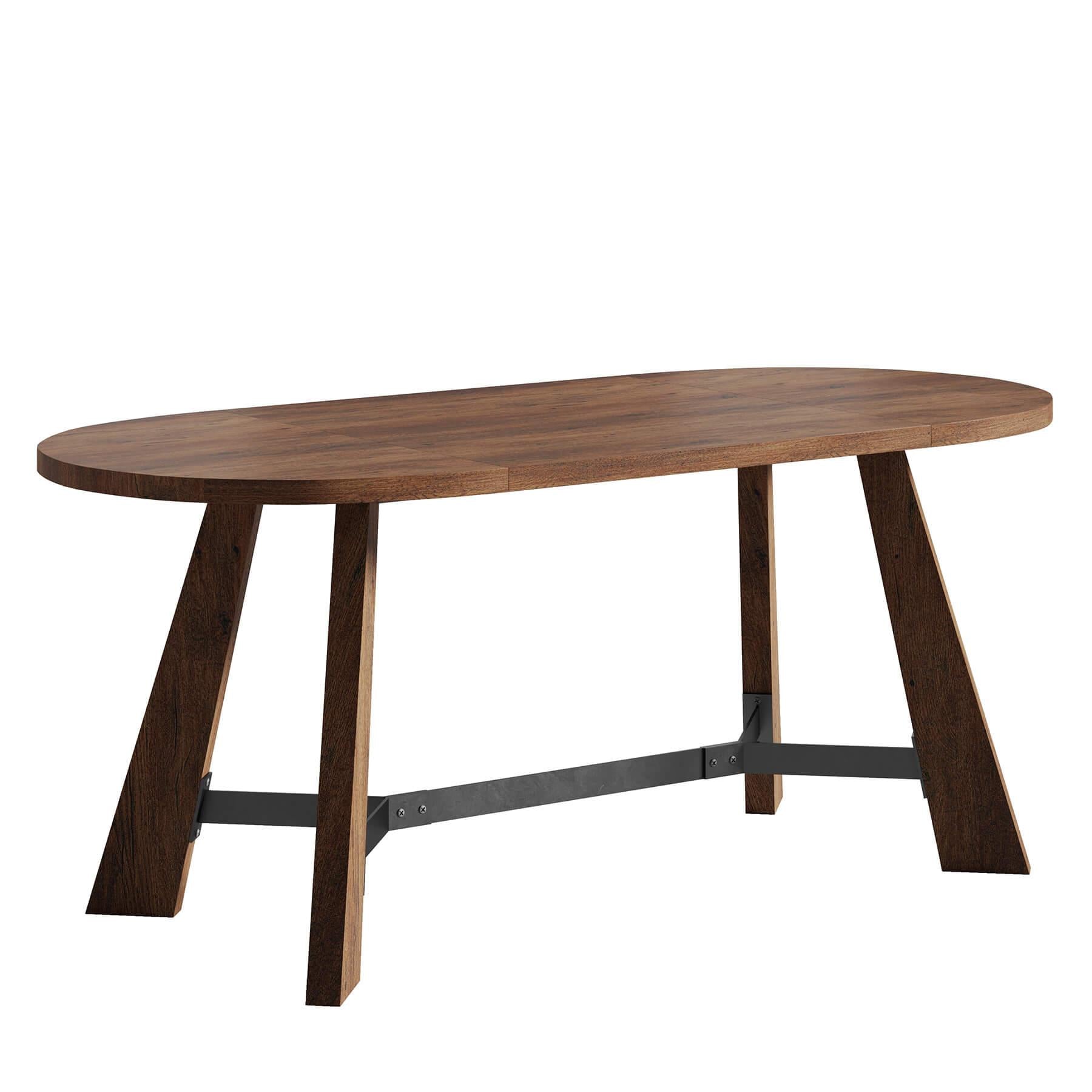 71" Brown and Black Wood Trestle Base Oval Dining Table