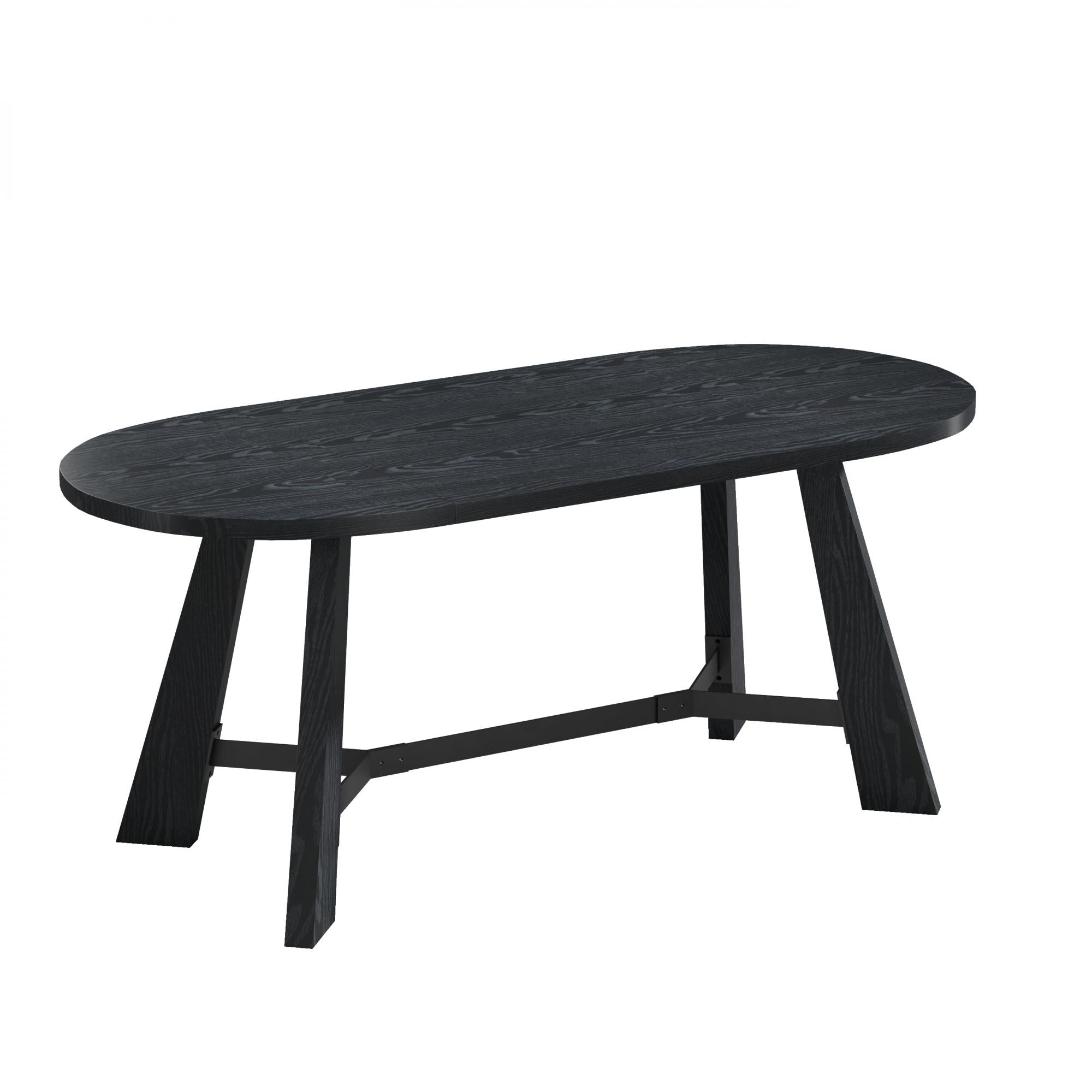 71" Black Wood Trestle Base Oval Dining Table