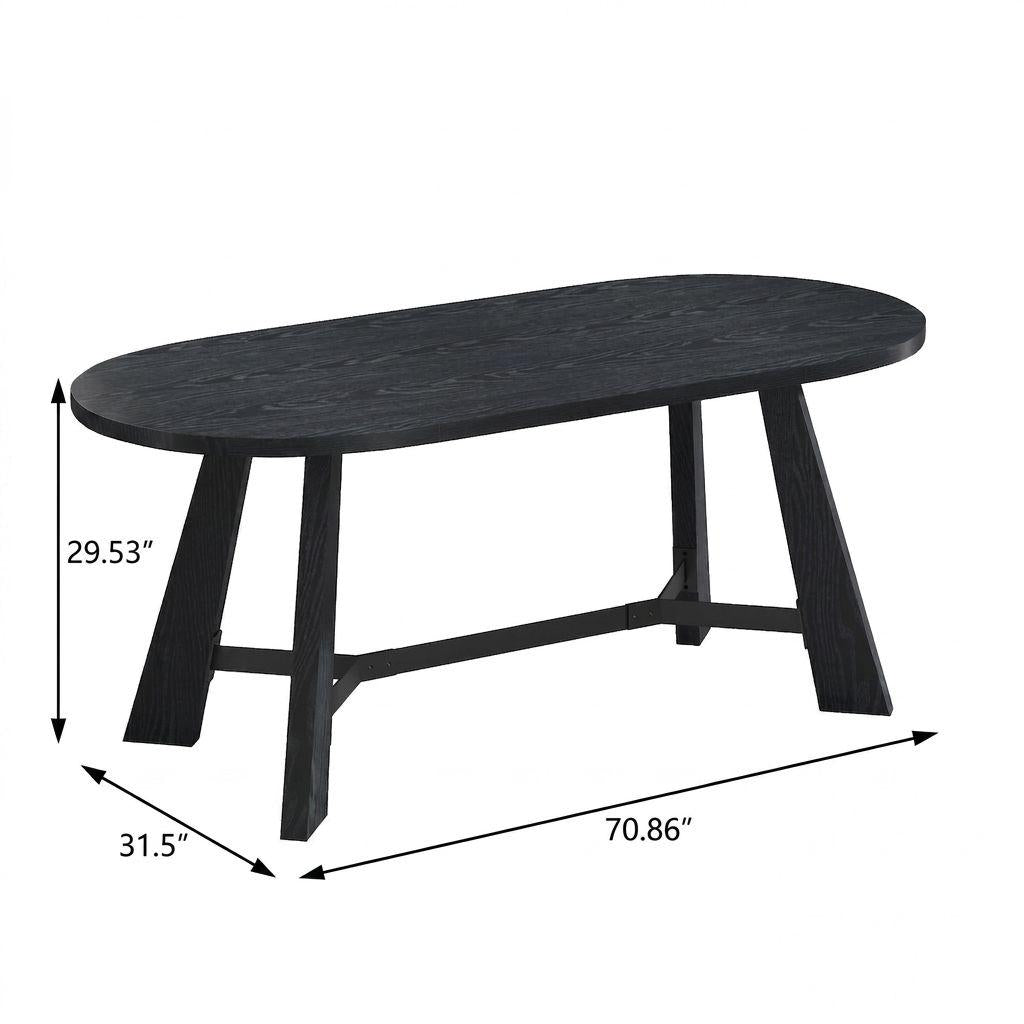 71" Black Wood Trestle Base Oval Dining Table