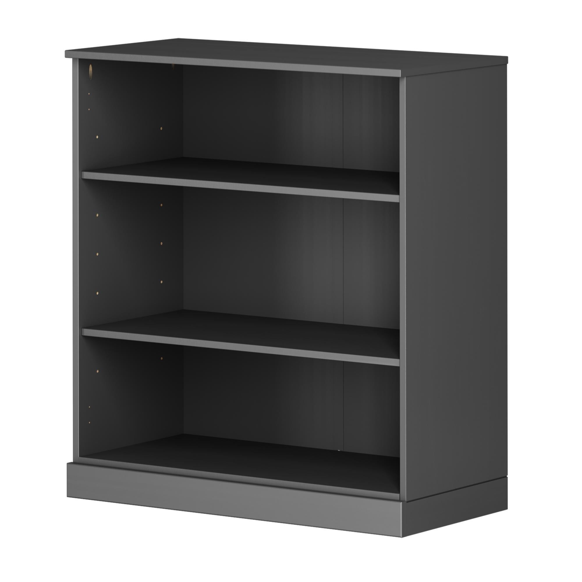 36" Gray Solid Wood Adjustable Three Tier Library Bookcase