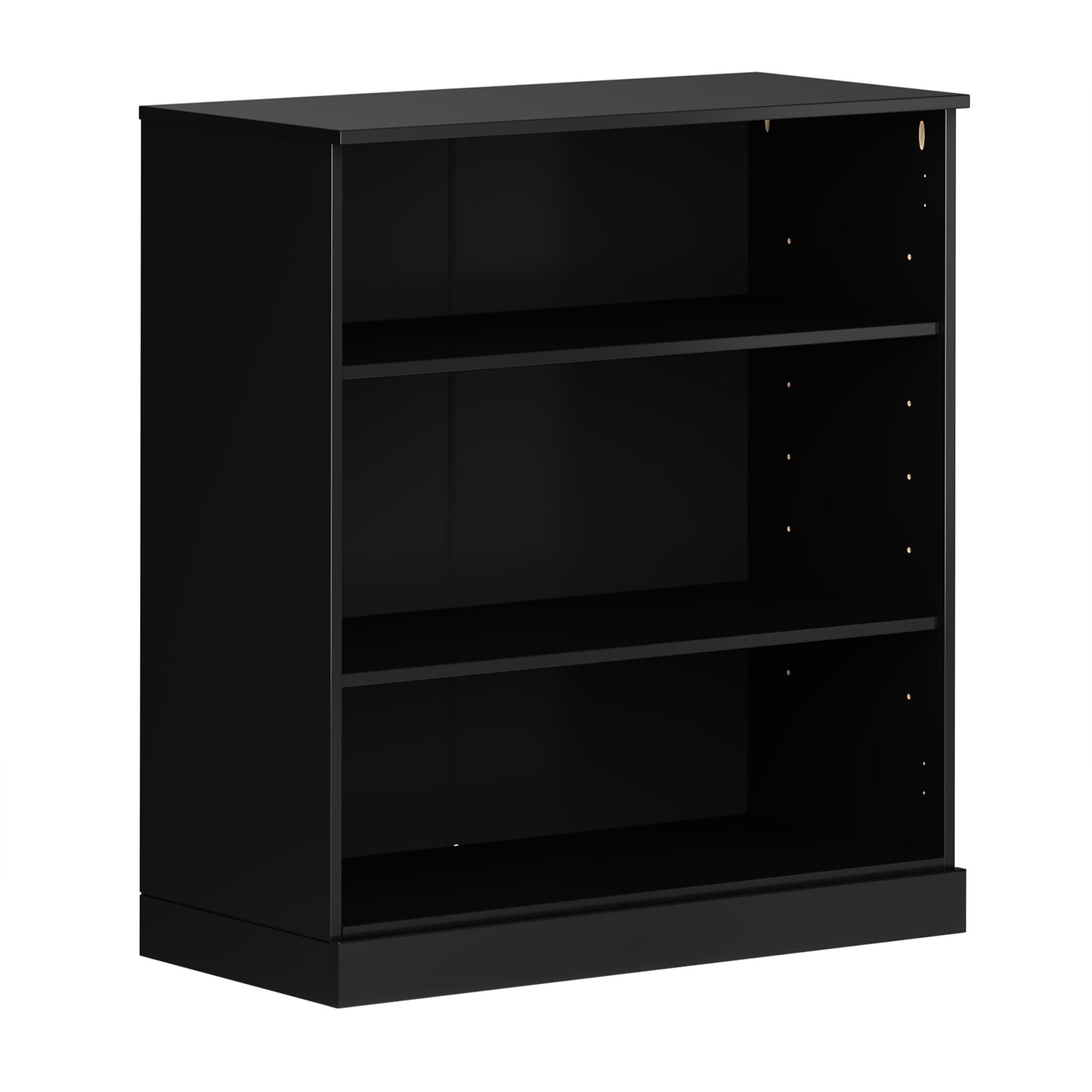 36" Black Solid Wood Adjustable Three Tier Library Bookcase
