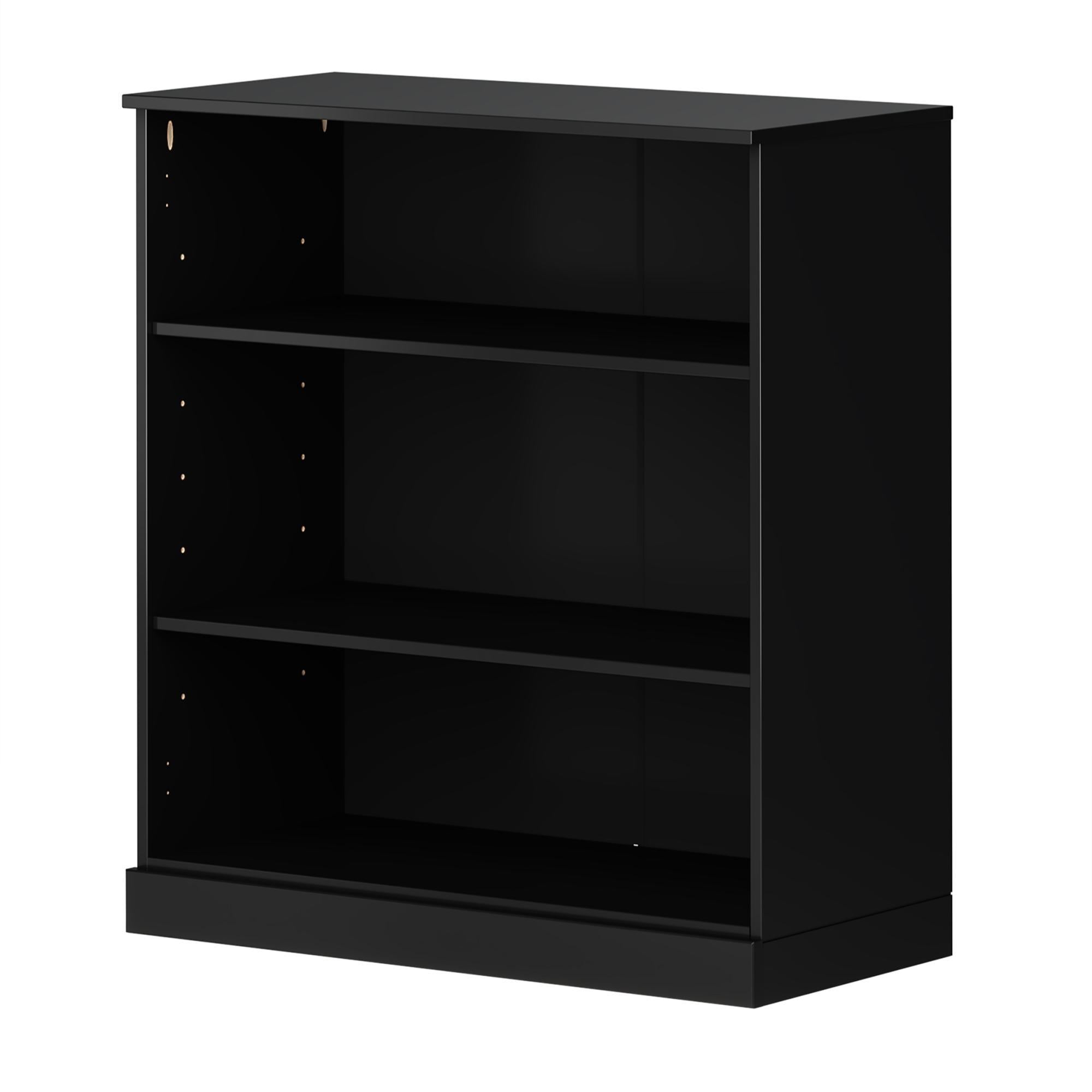 36" Black Solid Wood Adjustable Three Tier Library Bookcase