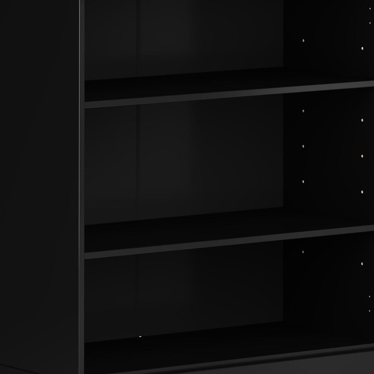 36" Black Solid Wood Adjustable Three Tier Library Bookcase