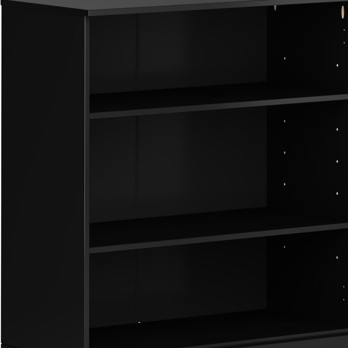 36" Black Solid Wood Adjustable Three Tier Library Bookcase