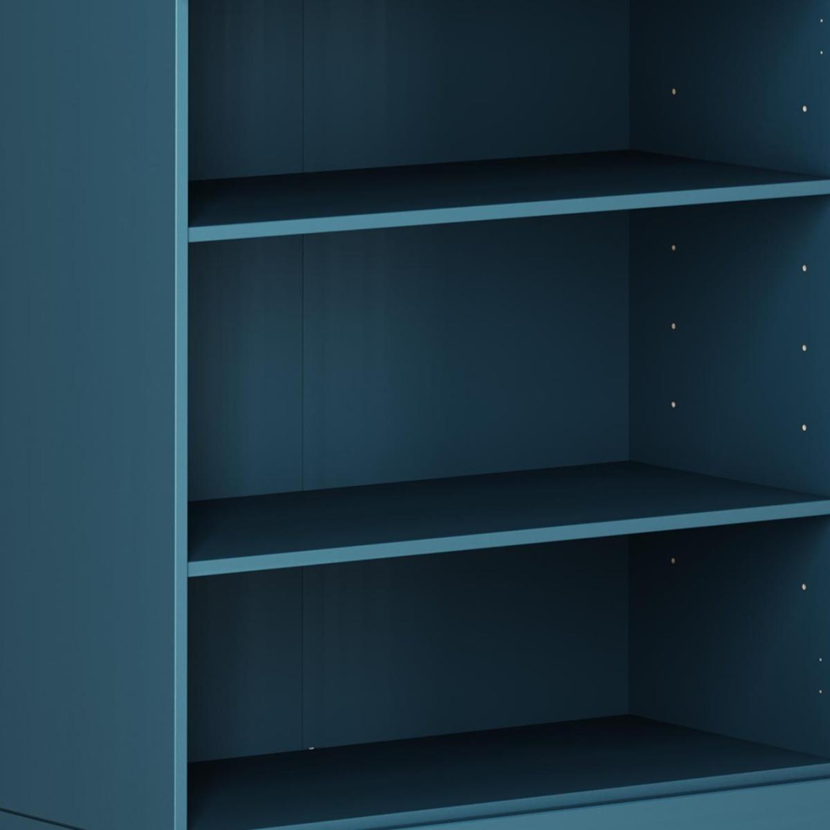 36" Teal Blue Solid Wood Adjustable Three Tier Library Bookcase